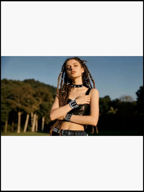 8-Piece Goth Belt Bracelet Choker Set Studded Punk Y2K Black Alternative main image 7